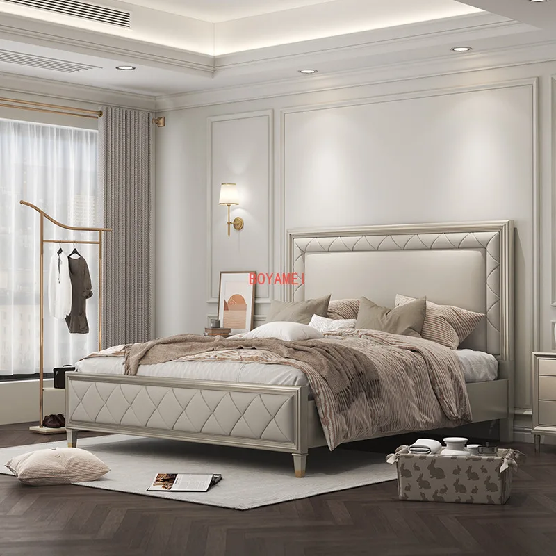 American luxury solid bed wedding bed 1.8m double bed master bedroom modern simple soft bed 1.5m storage bed