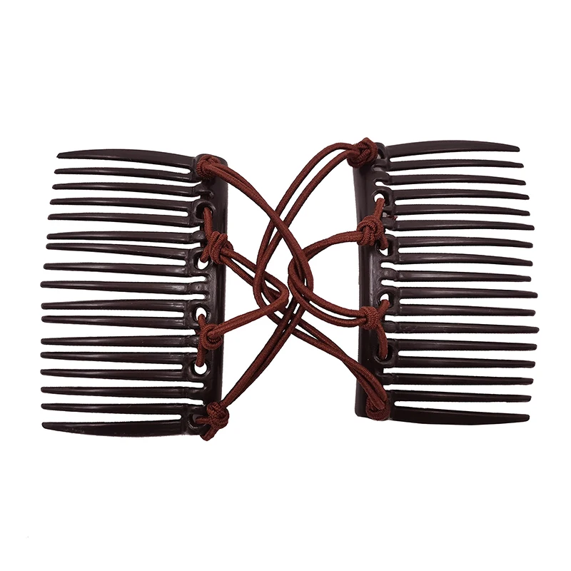 Adjustable Elastic No Crease Hairpins Women Updo Ponytail Holder Barrette Solid Color Stretchy Knotted Double Comb Hair Clip