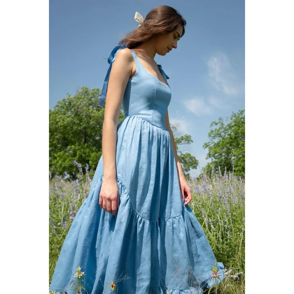 

Blue Evening Dresses Square Collar High Quality Sleeveless Celebrity Backless Prom Party Female Gowns Classic Elegant Simple