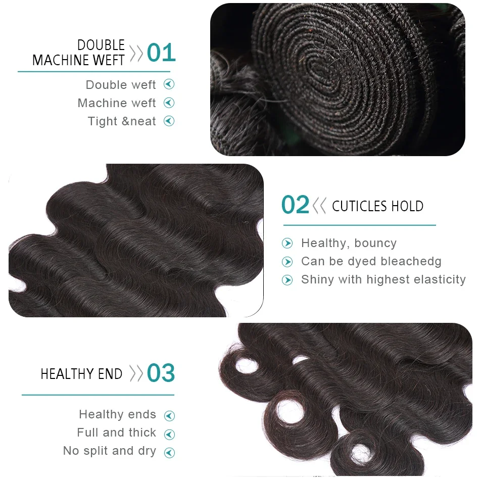 Pacotes peruanos do Weave do cabelo humano, extensões cruas de Remy do cabelo, onda fraca do corpo, trama do Virgin, 28 ", 30", 32 ", 3, 4 pacote