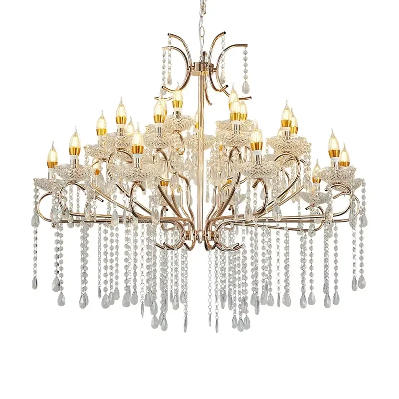 European Wedding Hall Wrought Iron Crystal LED Chandelier Waterproof Ceiling Decoration Props