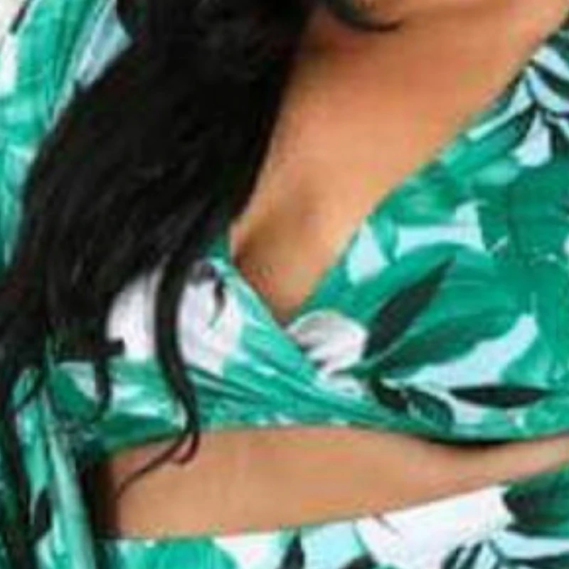 Maiô feminino estampado verde de três peças, biquíni sexy de cintura alta, roupa grande, conjunto de praia boêmia, moda plus size, 2023