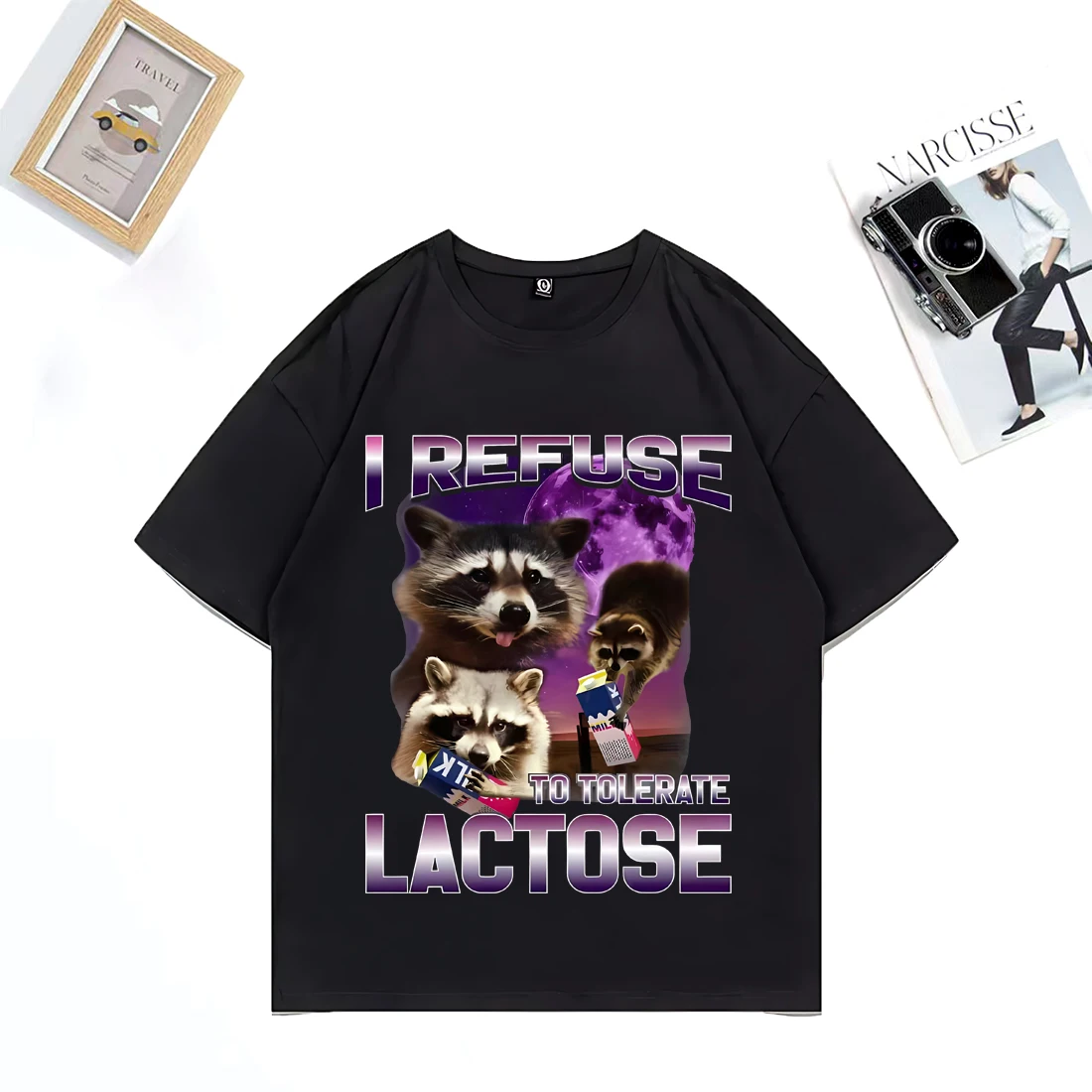 

I Refuse To Tolerate Lactose Vintage T Shirt Men Woman Retro Funny Raccoon Lactose harajuku T-Shirt Relaxed Soft Cotton tshirts