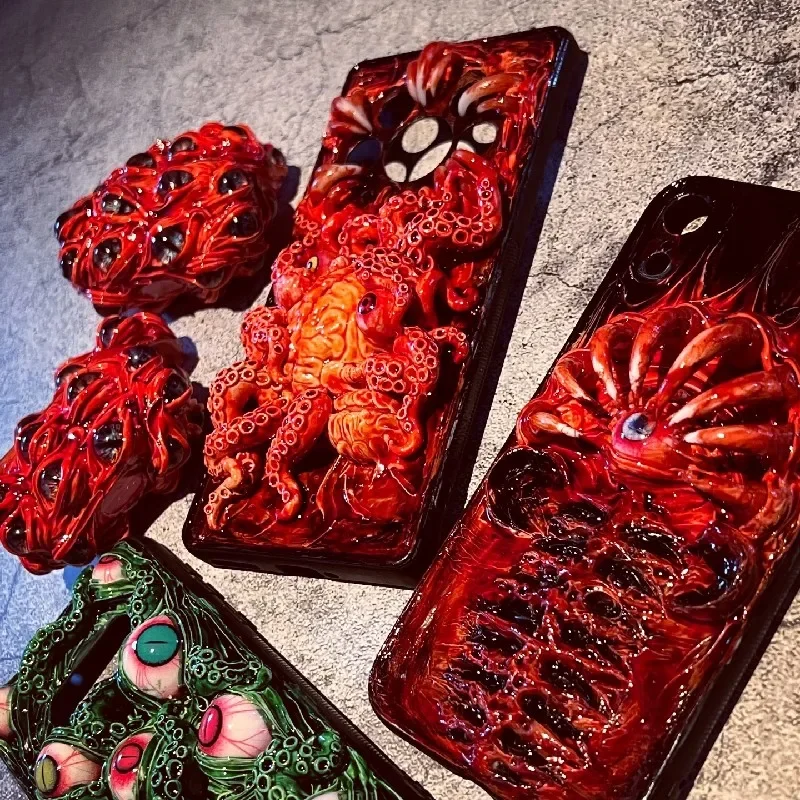 4176 Original 3D Handmade Mobile Phone Case Bloody Cthulhu Eye Tentacle Earphone Case Dark Gothic Horror Punk Art Custom Gift