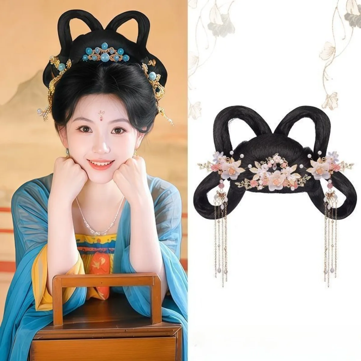 Ancient Hanfu Wig Integrated Volume Pad Hair Bun Updo Hairstyle Headwear Women Cosplay Daily Accessories