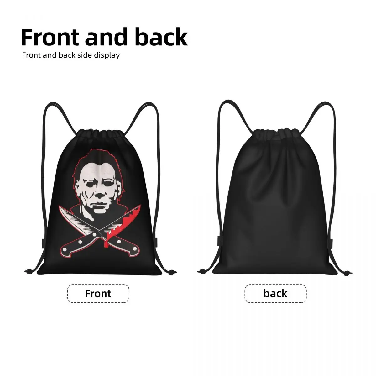 Custom Halloween Horror Michael Myers Knives Drawstring Backpack Bags Lightweight Gym Sports Sackpack Sacks for Training