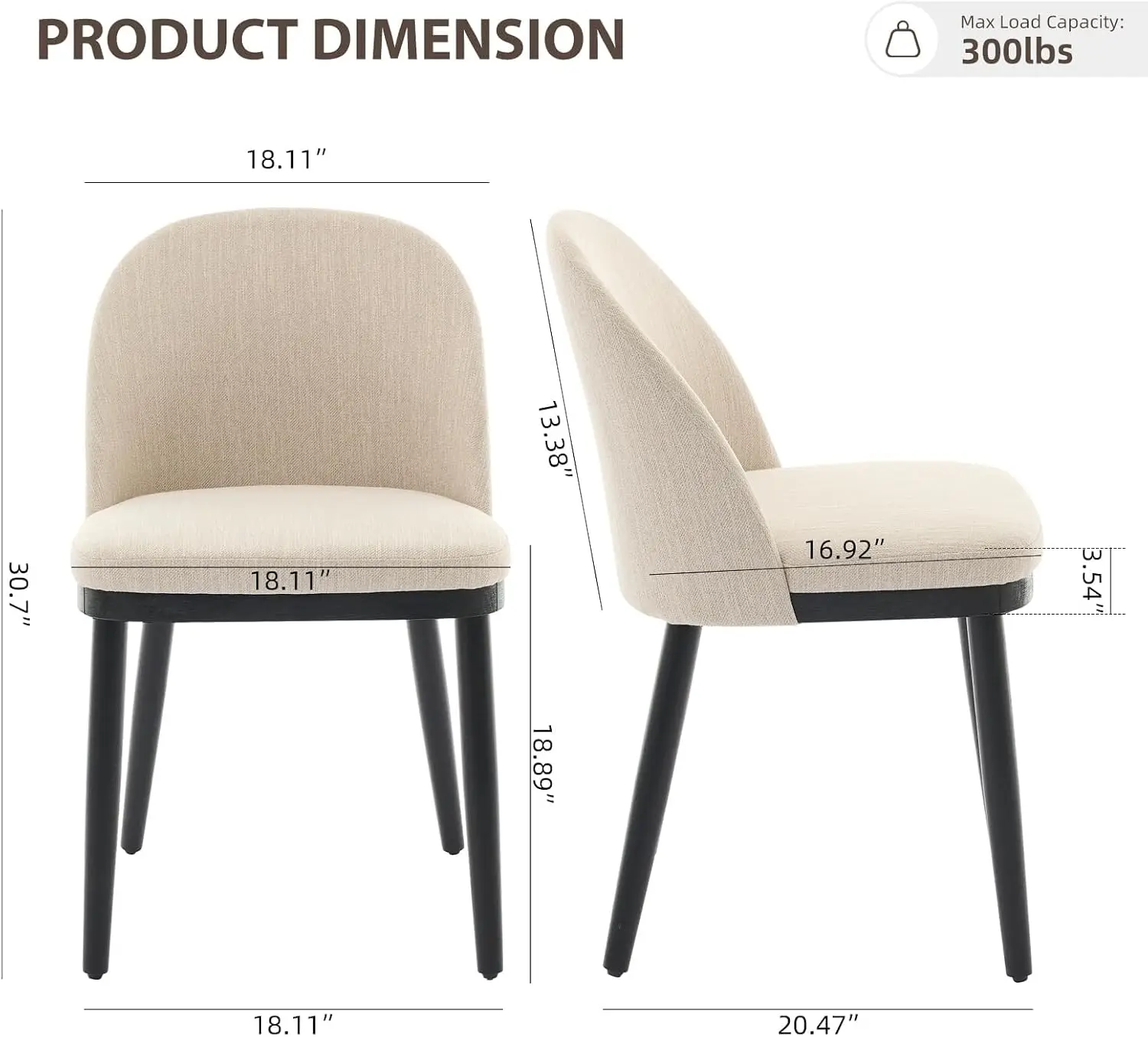 Wooden Dining Chairs Set of 4,Upholstered Kitchen Dining Room Chairs with Curved Backrest and Wood Leg,Modern Fabric Farmhouse Dinner Chair for Restaurant/Cafe,Beige