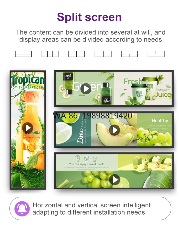 VETO 29 بوصة داخلي امتدت بار شاشة Lcd مجانية Cms أندرويد التجزئة الرقمية الرف حافة شاشة عرض للإعلان مترو الانفاق