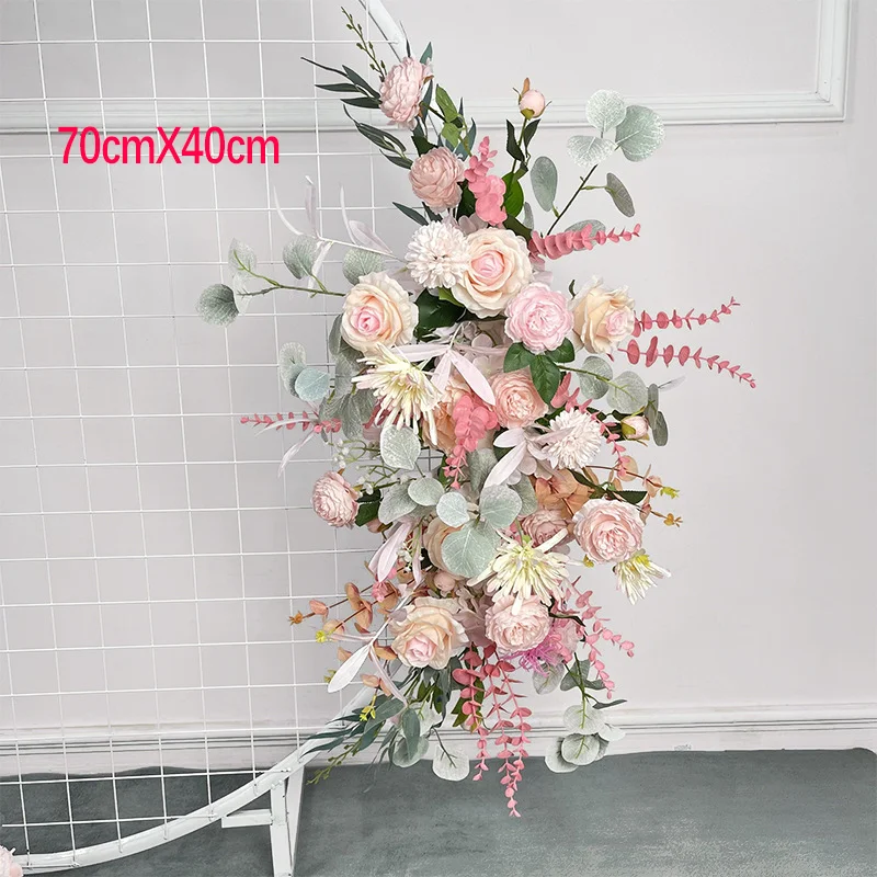 Künstliche Rose mit grünen Blättern, Hochzeits-Halbmond-Blumenreihe, Tischblumenball, T-Bühnen-Dekoration, florale Hochzeitsdekorationen – Detail 6