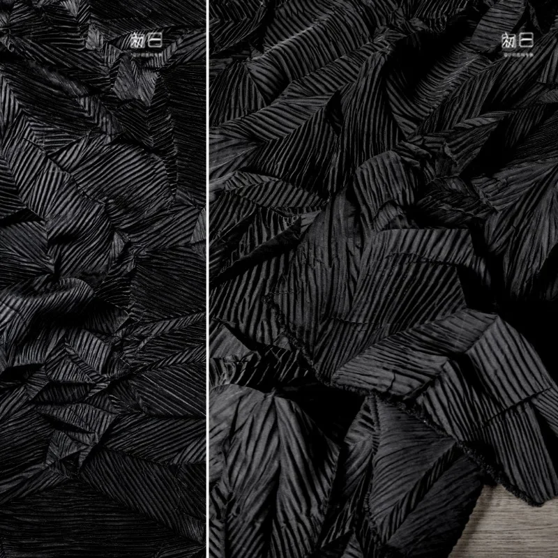 Black Nylon Louver Pleated Texture Fabric Miyake Lifetime Decoration Painting Background Pleated Clothing Designer Fabric