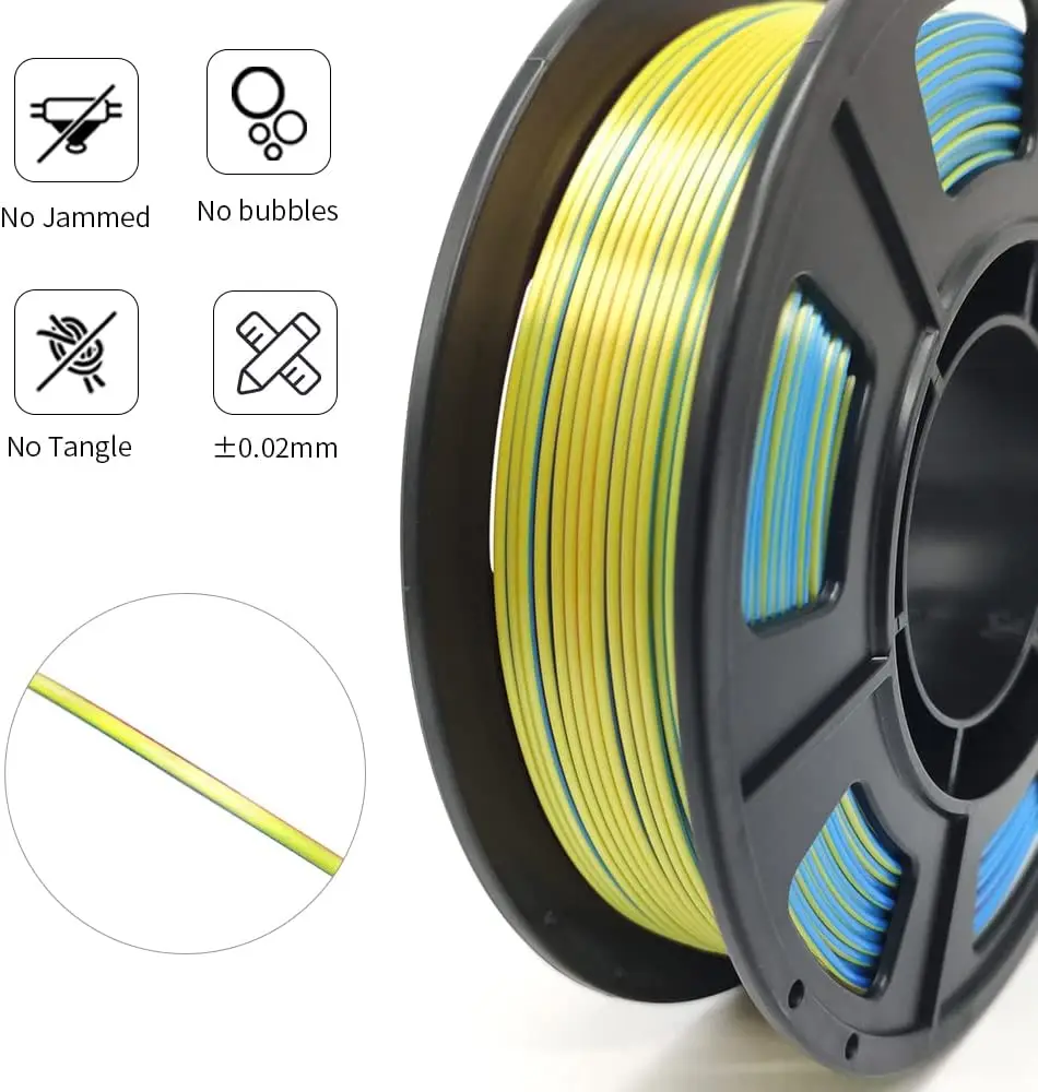 3D Printer Filament Triple Color Silk PLA Filament 1.75mm, 250g X 4 Pack, Multicolor Filament Like Rainbow