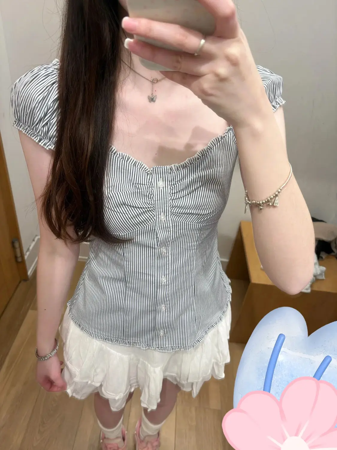 

Summer 2025 Women's Slim Fit Striped Bubble Sve irt ort Sve Korean Sle Commute Cotton Blend Faionable Top