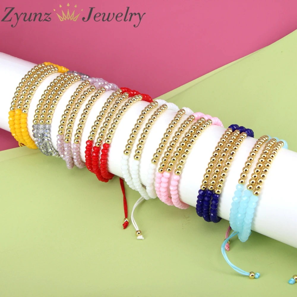 10PCS,  Mixed Glass Crystal Bracelet Colorful Style Fashion Gold Beads Charm Bracelets For Women Wedding Jewelry Gift