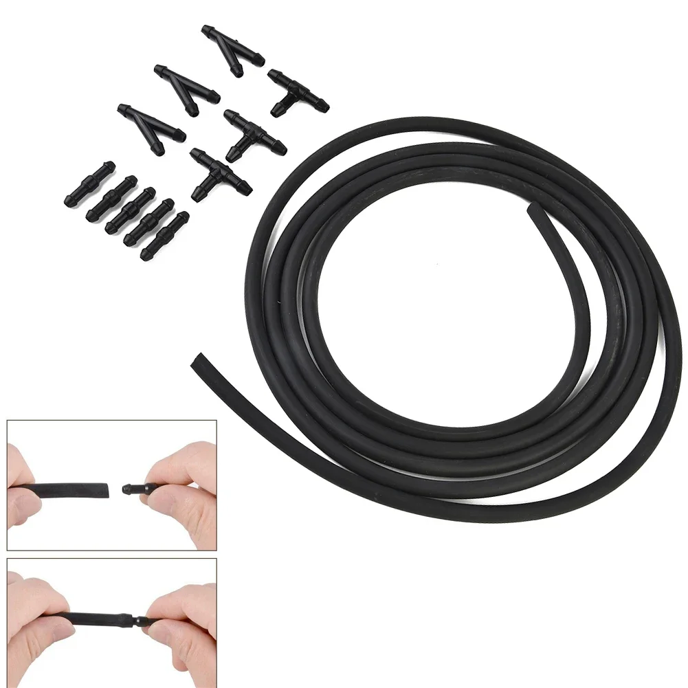 Car Windshield Washer Hose + Connector Kit T-tube Diverter Connector (2M Hose + 3 Tees + 3 Diagonal Tees + 5 Straights)
