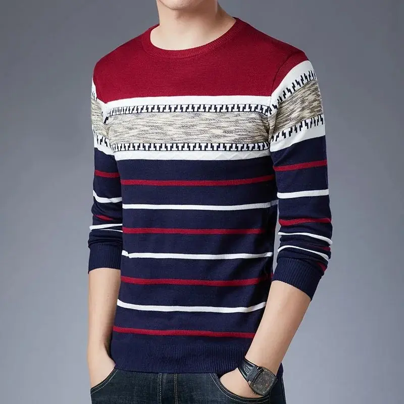 Faionable Maglione pullover lungo da uomo Sve, casual, giovanile, con colletto a maniche lunghe, per la stagione primaverile