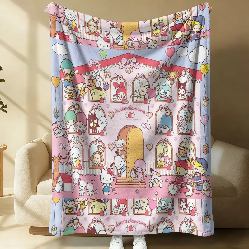 

Мягкое и теплое флисовое одеяло Sanrio Characters All-Star: плюшевый плед для дивана, кровати, дневного сна, путешествий и кемпинга, многофункциональное одеяло-шаль