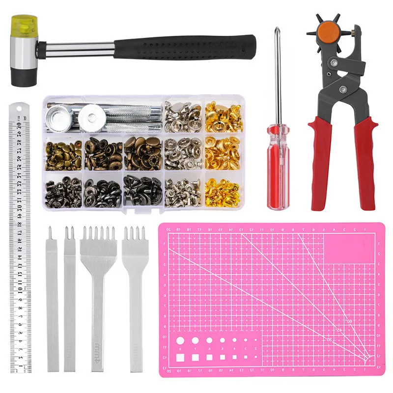 Metal four-in-one button, leather buckle installation tool set