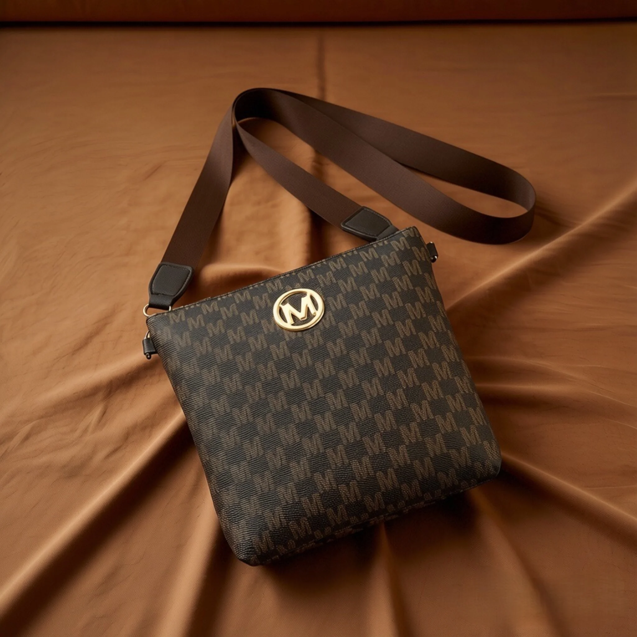 Retro Bucket Bag mit M-Buchstaben-All-over-Print – Luxuriöse Business-Umhängetasche im leichten Luxus-Stil – Schlichtes Design, große Kapazität – Detail 12