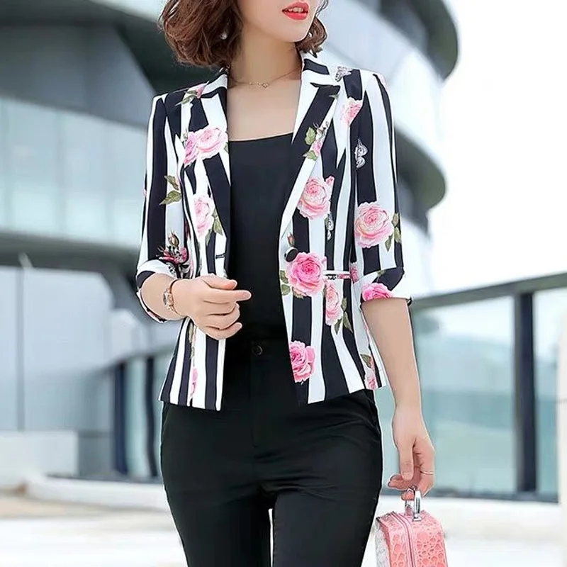 Chaqueta ajustada de estilo corto para primavera y verano, Blazer de negocios con estampado de colección de cintura europea, novedad de 2023