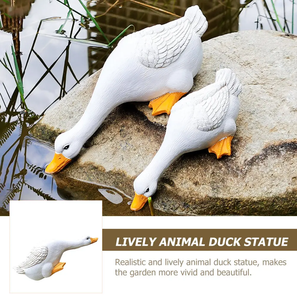 2Pcs Realistic Resin Duck Garden Decor Statue Set for Outdoor Courtyard Pond Landscape Fishpond Desk Decoration Garden Animal