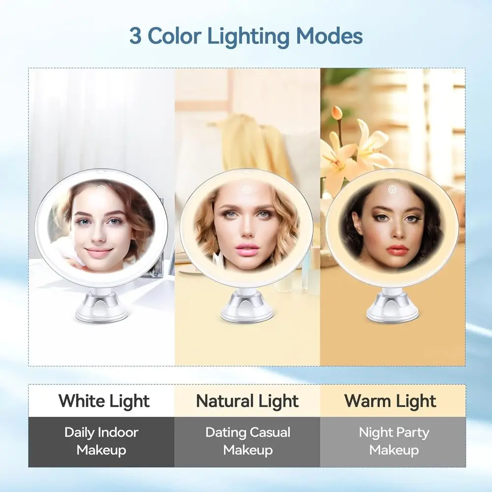 مرآة مكبرة مضيئة 20 مرة، مرآة زينة 8 أكواب شفط مع ملاقط، 360 درجة ° مرآة مكياج قابلة للدوران، 3 ألوان #4