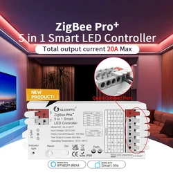 GLEDOPTO ZigBee 3.0 Pro+ LED Strip Controller 5 in 1 12V 24V RGBCCT RGBW RGB CCT Dimmer Alexa Homey Tuya Smart APP Voice Control