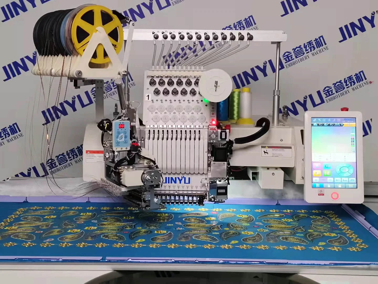 Jinyu 600*1200 mm with 12 Sequins Cording Embroidery Computerized Single Head Embroidery Machine Cap High Efficiency