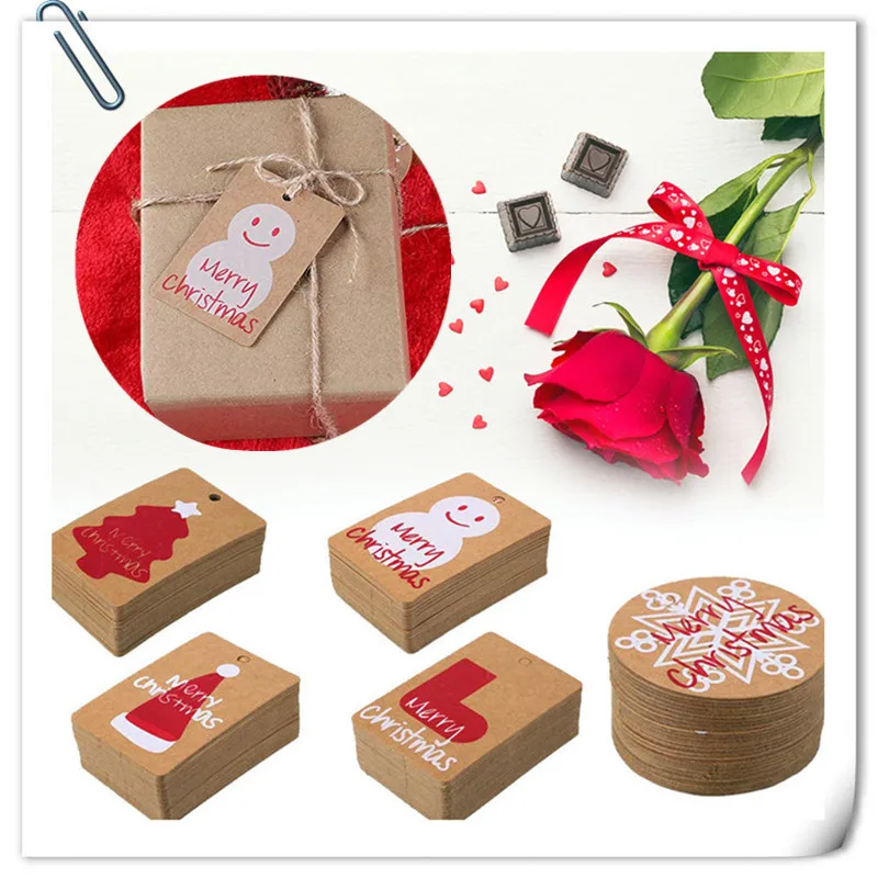 100pcs Creative Cute Christmas  Small Tag Gift Box Accessories   Rectangle Brown Small Tag Wendding Party Supplies