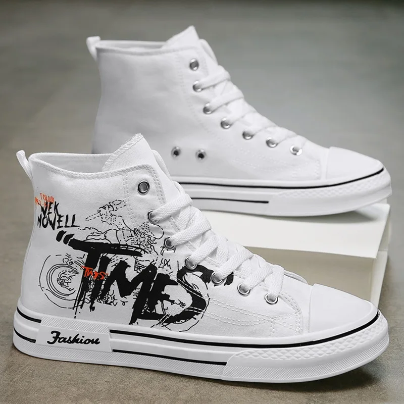 Men Shoes High Top Canvas Shoes Outdoor Breathable Walking Shoes Fashion Lightweight Sneakers Non-slip Flat Casual Shoe Tenis