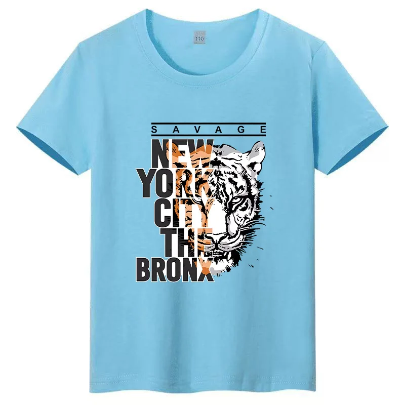 

Детская футболка с принтом «Нью-Йоркский тигр», модная, из чистого хлопка, с круглым вырезом, для родителей и детей, коллекция 2026 года