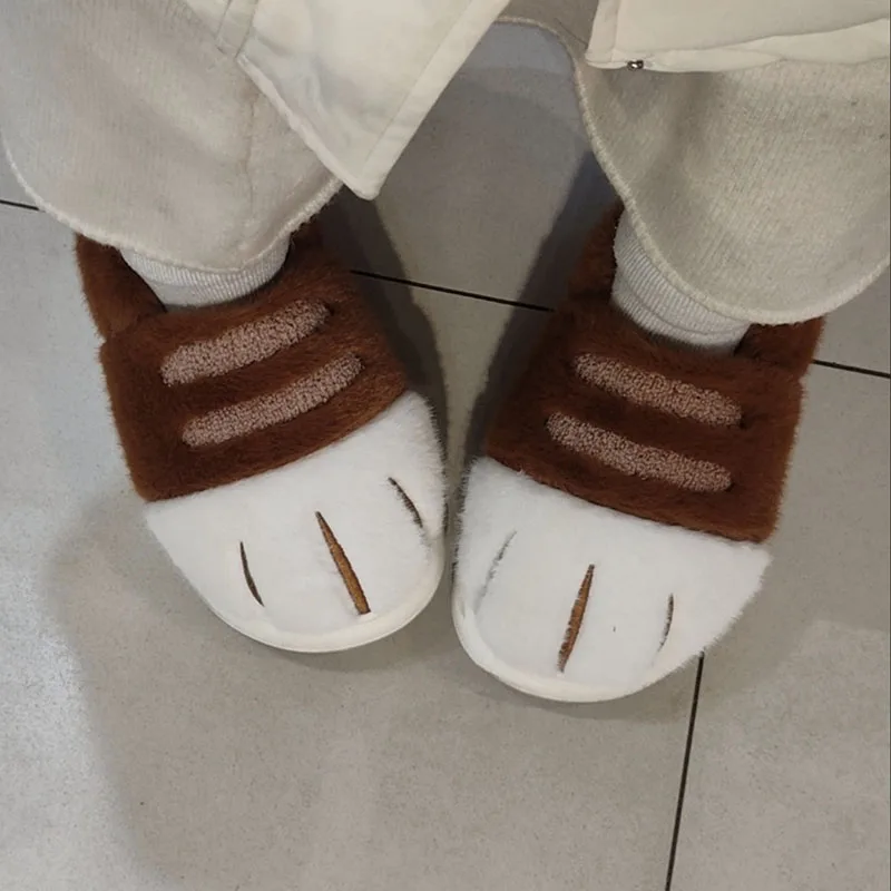 

2025 stylish tiger paw slippers woman chunky wraped heels flat eva slides shoes home fluffy women's slippers