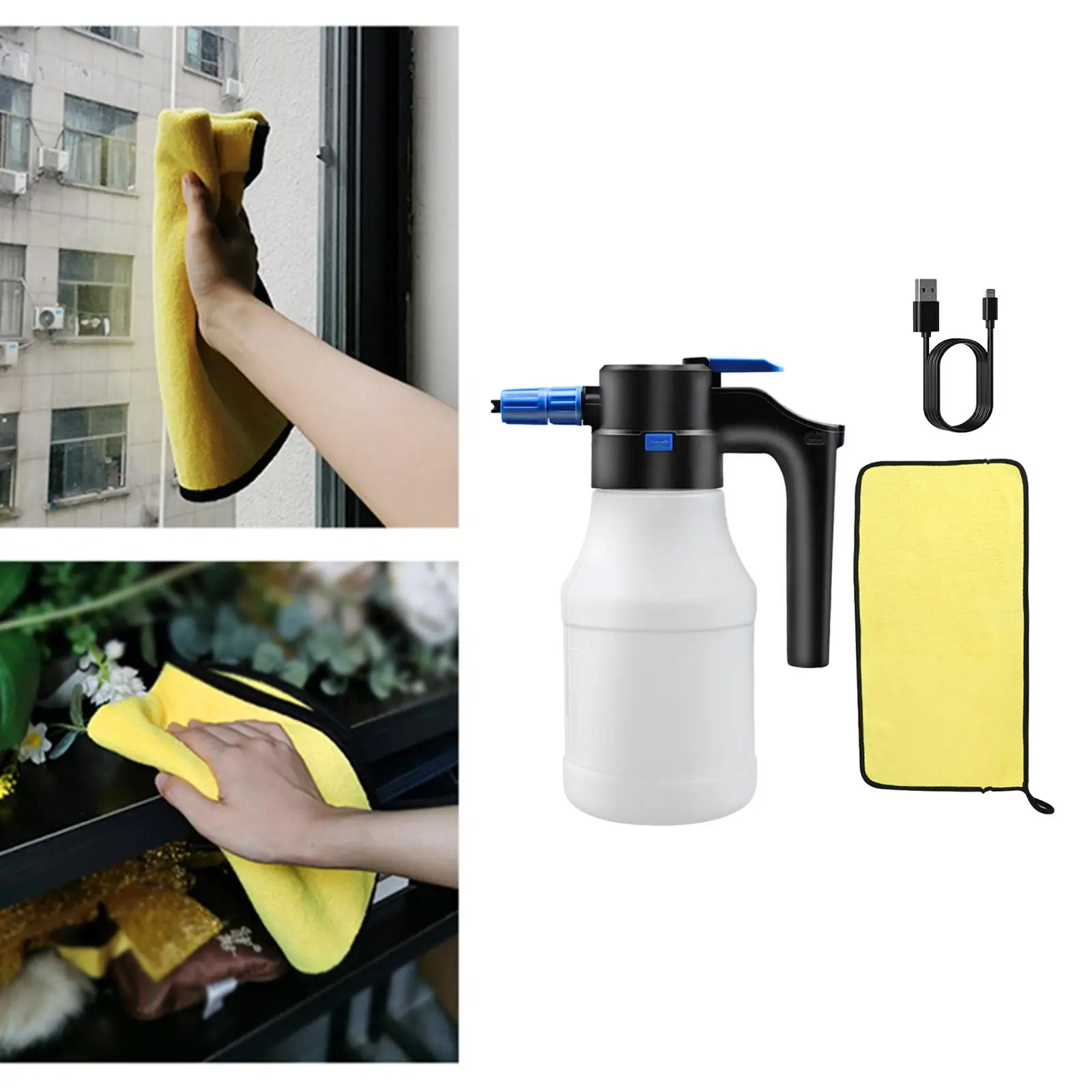 

Electric Foam Sprayer with Cleaning Cloth USB Rechargeable 1.5L Water Sprayer for Home Cleaning Gardening Watering Plants Lawn
