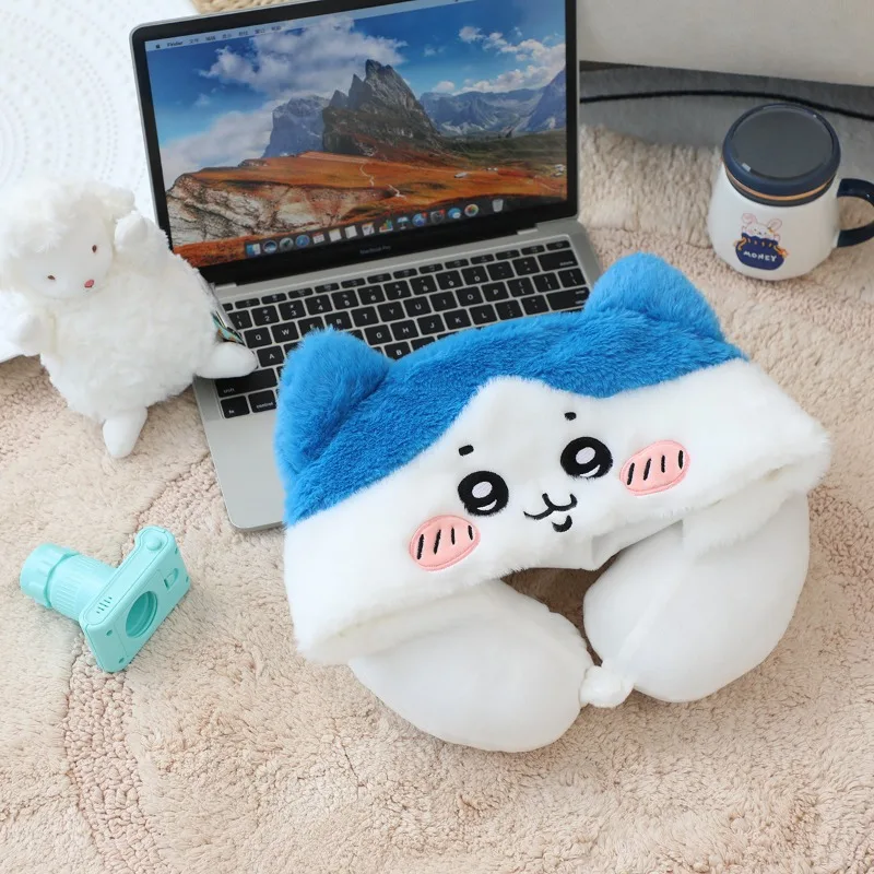 Cute Cartoon Chiikawa Neck Pillow Travel Hooded Animal Neck Rest Plush Car Seat Pillow for Plane Nap Gift view 6