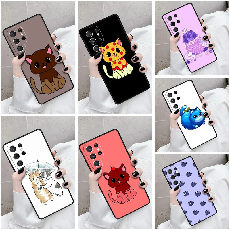 Phone Case For Samsung Galaxy S24 S23 S21fe S22 Ultra Plus Note 10 20 S8 S9 S10 Cover Cute Cat Dressed As A Blueberry