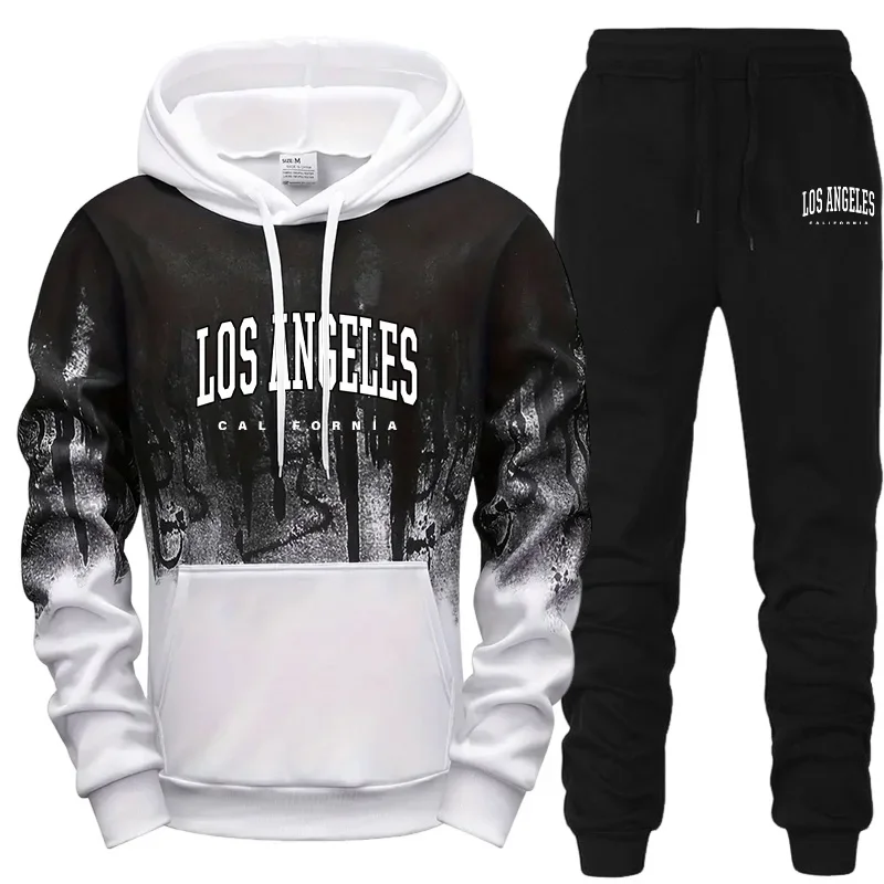 

Лидер продаж, мужской спортивный костюм, повседневные толстовки с капюшоном и принтом, 2025 г., спортивная мужская одежда для бега, цельные топы, брюки