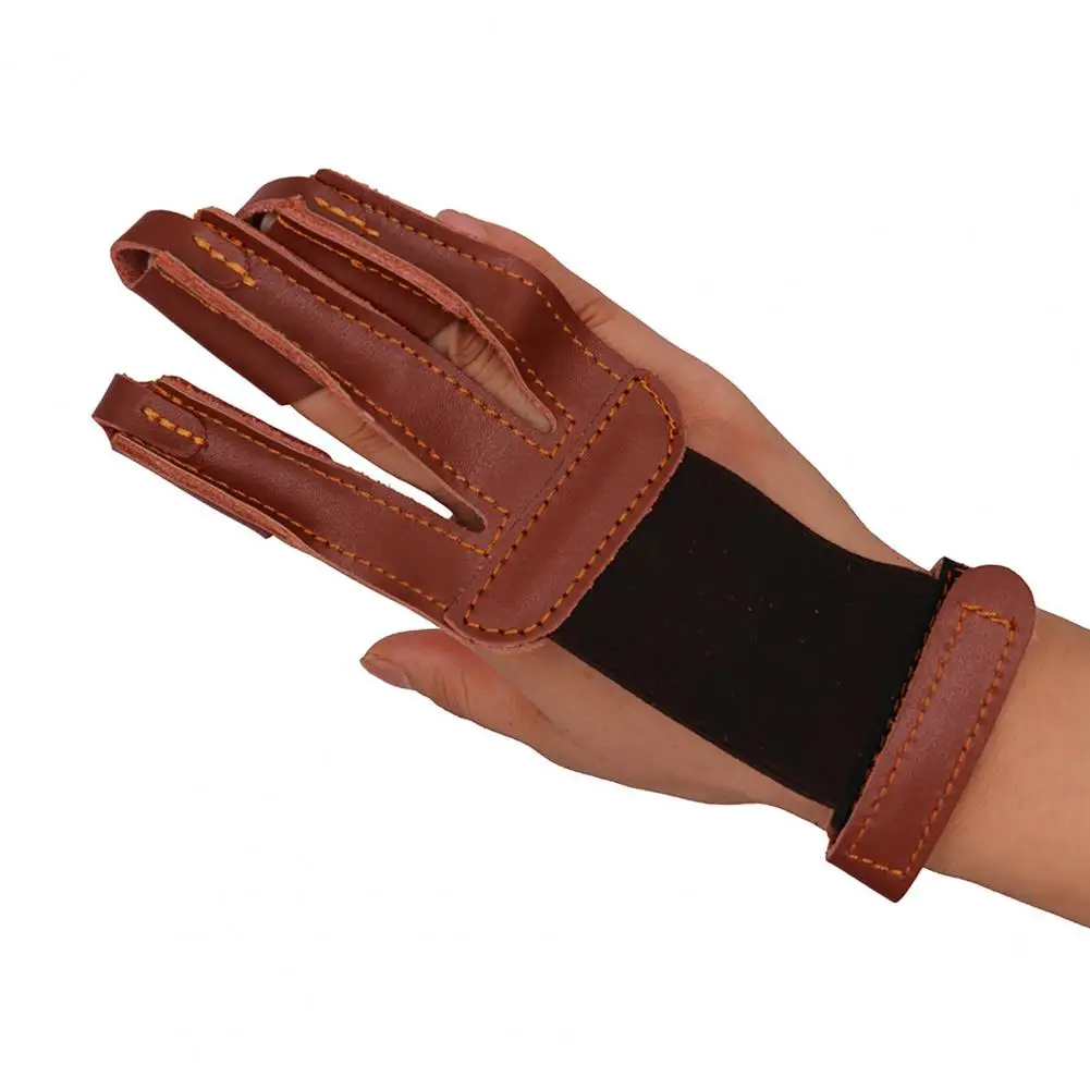 Useful Brown Archery Finger Guard Brown Finger Protective Glove Cowhide Archery Three Finger Glove for Outdoor