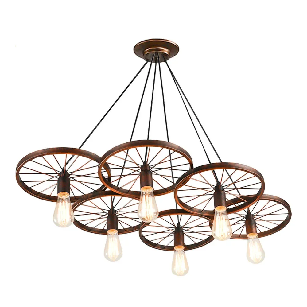 

Hot Selling american Vintage Wheel loft Pendant Light Creative Personality Industrial lights Edison Bulb lamp For Living Room