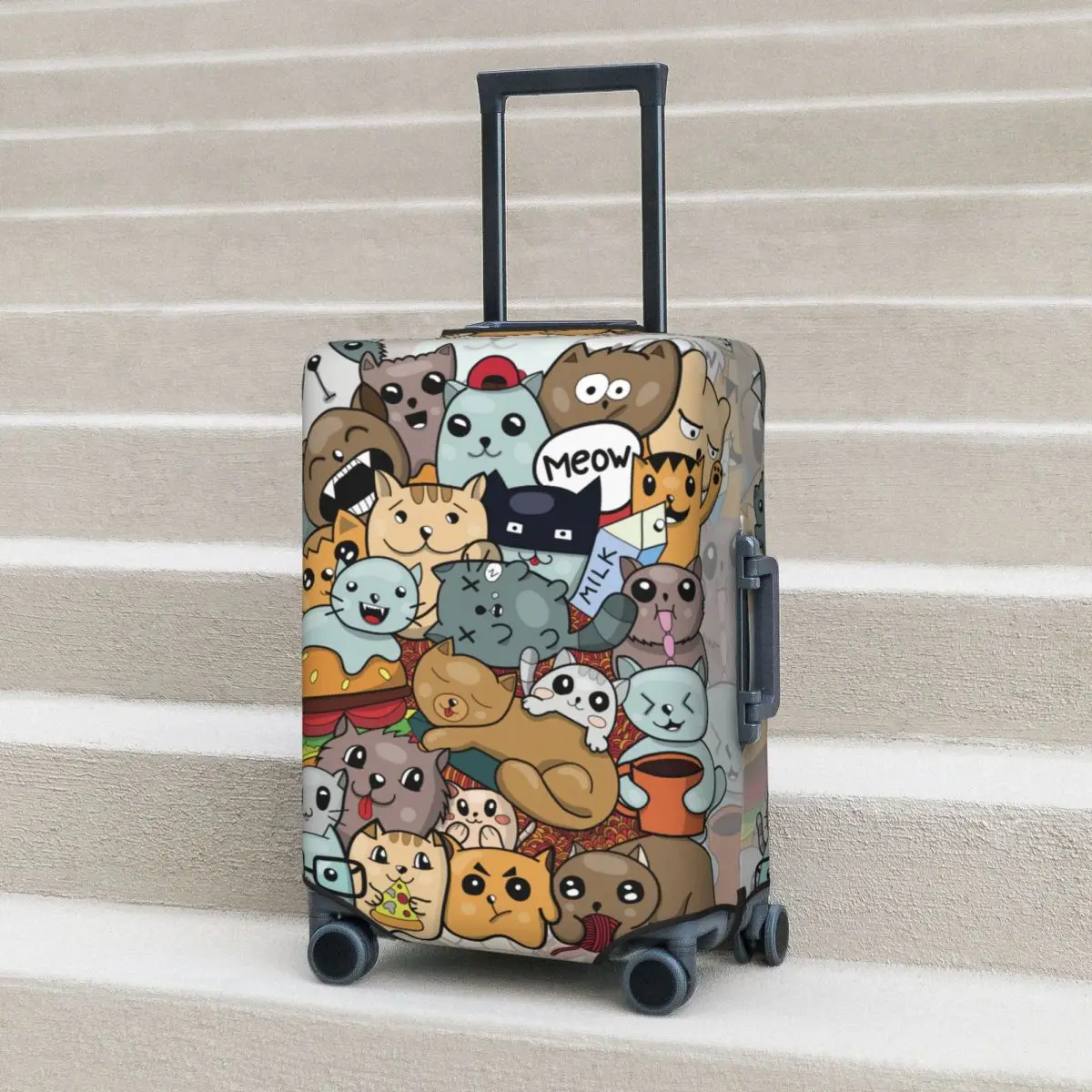 

Doodle Cat Suitcase Cover Vacation Meow Animal Cute Strectch Luggage Supplies Cruise Trip Protection