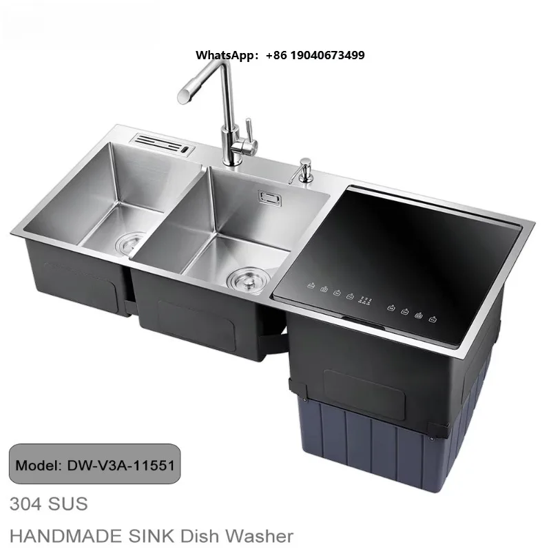Factory Selling Stainless Steel Smart Double Bowls Commercial Wash Kitchen Sink Automatic Dishwasher Machine xyl