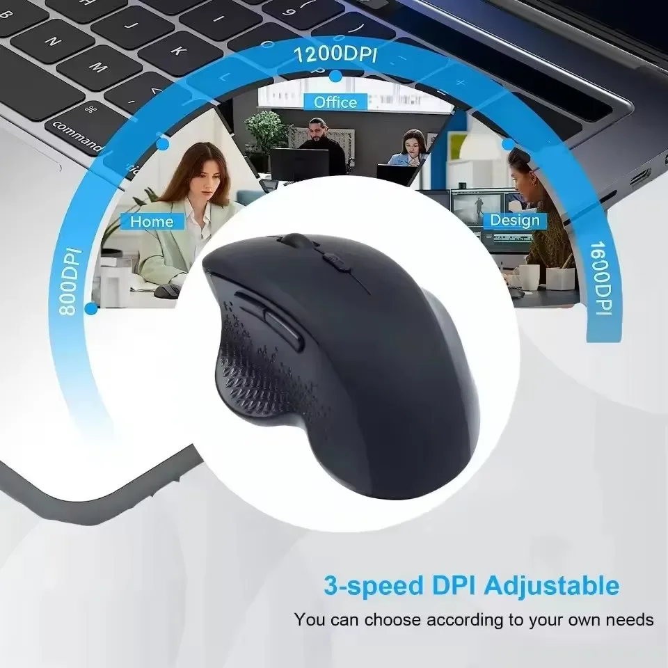 Mouse ergonomico ricaricabile 1600 DPI Mouse wireless Bluetooth 5.2 2.4G Mouse 6 pulsanti Mouse per MacBook Tablet Laptop Computer