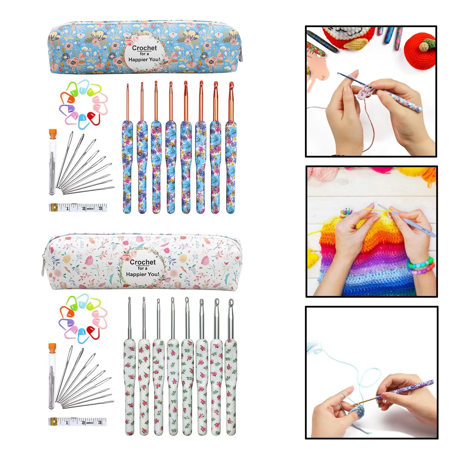 29Pcs Aluminum Crochet Hooks Needles Knit Set Ergonomic Grip Bag Weave Craft