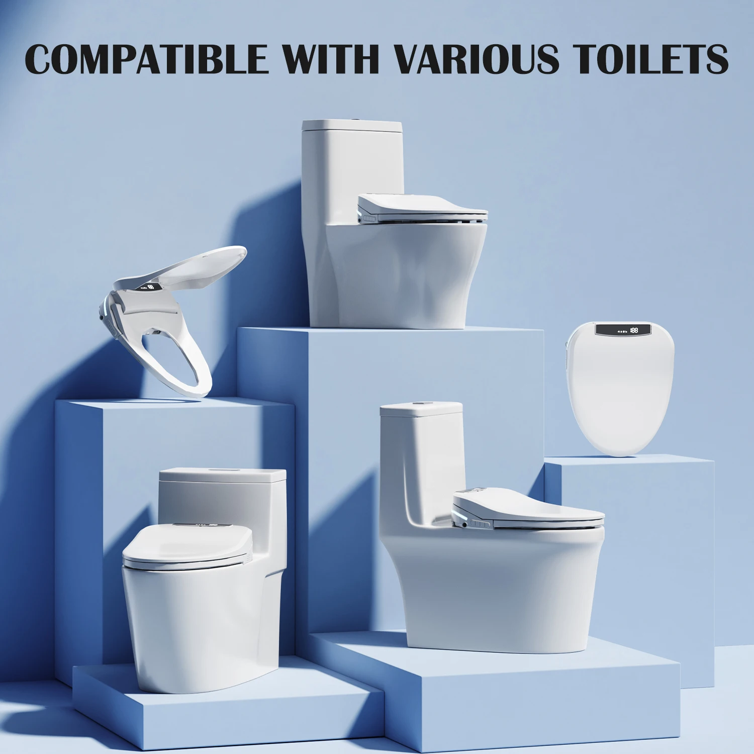 Stlf assento de vaso sanitário elétrico inteligente com controle remoto sensor automático tampa flip design em forma de v aquecido ergonômico tampa de vaso sanitário