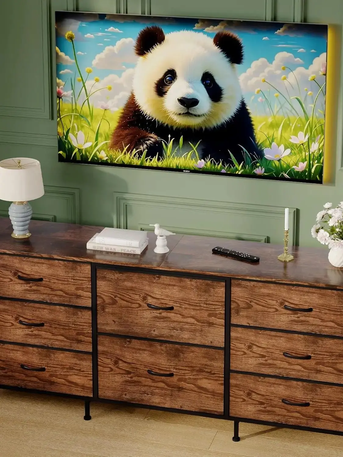 160cm Chest of Drawers with 8 Fabric Drawers Bedroom Chest of Drawers TV Stand Media Console Table for Bedroom Living Room