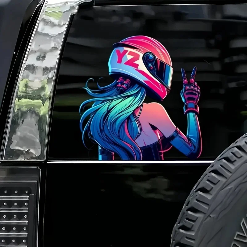 

13x13 см мультфильм байкер девушка автомобиль бампер наклейки на окно для автомобиля грузовик фургон модные наклейки виниловый материал наклейки