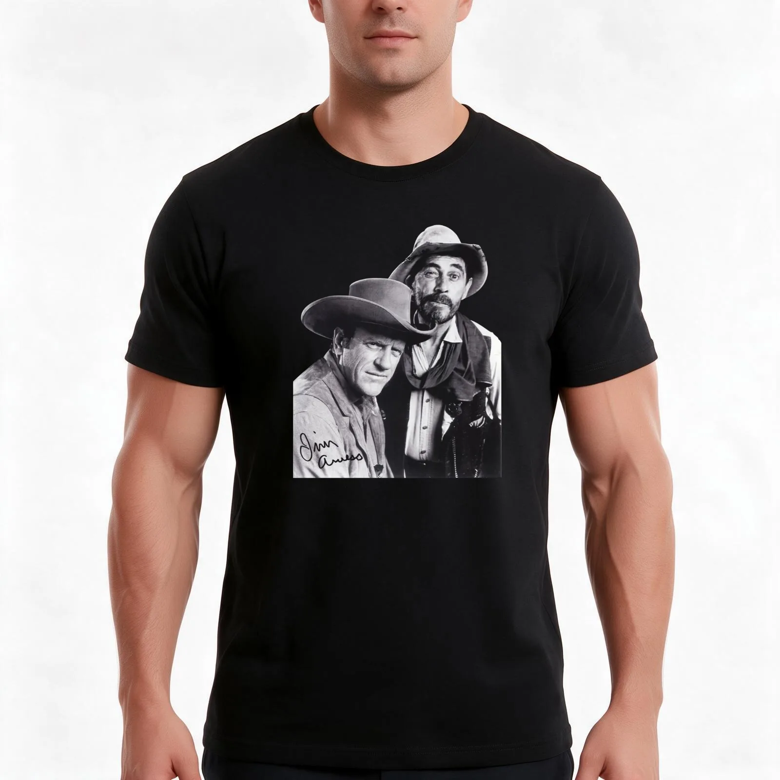 Gunsmoke Series James Arness And Matt Dillon T-Shirt Summer Casual Cotton Tee Oversized Streetwear Tops Vintage Graphic Print