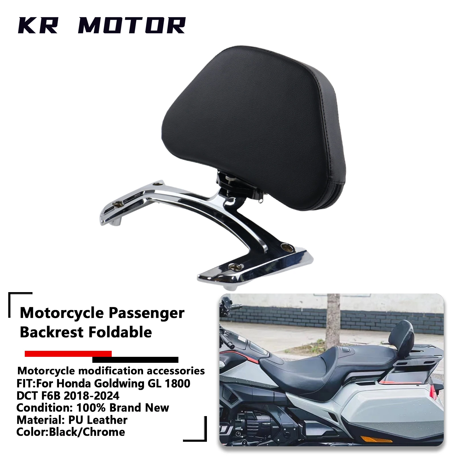

Fit For Honda Goldwing GL 1800 DCT Gold Wing GL1800 F6B 2018-2024 Motocycle Passenger Backrest Foldable Sissy Bar Black/Chrome