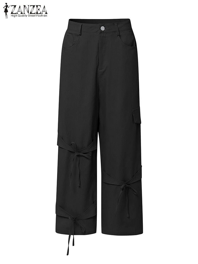 

Casual Bandage Long Trouser ZANZEA Fashion Solid Color Pant 2025 Summer Wide Leg Pantalons Holiday Korean Women Street Bottoms