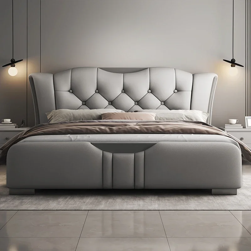 

Low Profile Simple Bed Double Wooden Leather Storage Queen Full Size Bed Bases Twin King House Camas De Dormitorio Furniture