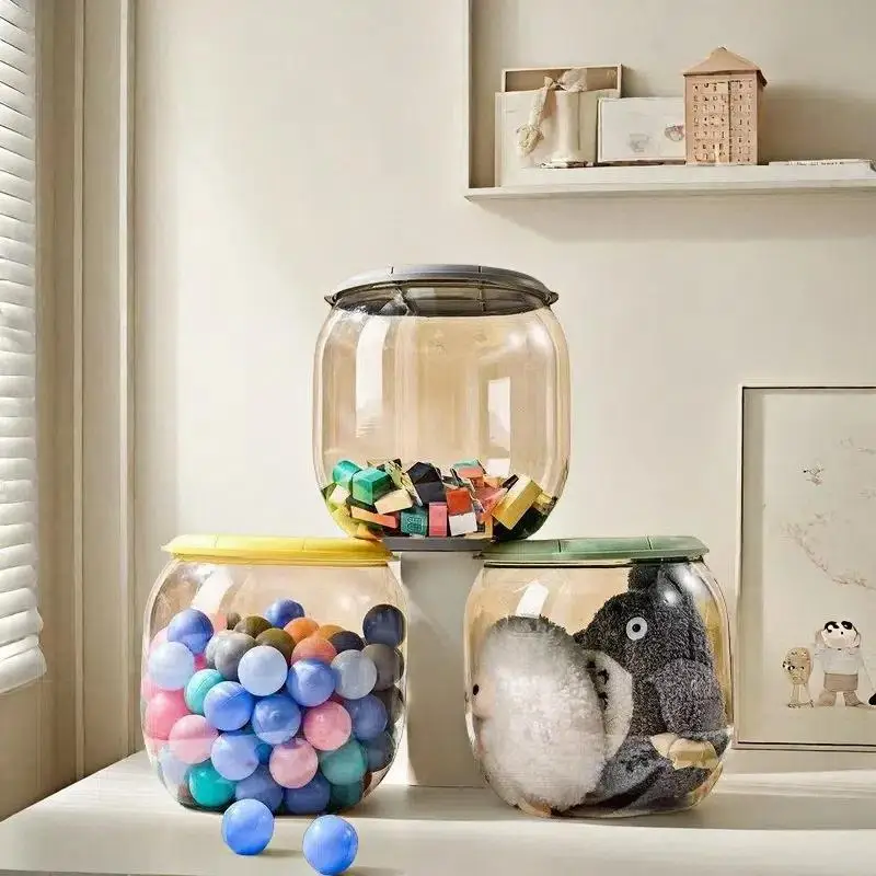 透明なおもちゃ収納スツール多機能シートリビングルームホームドール大容量収納バケツプラスチック製丸型
