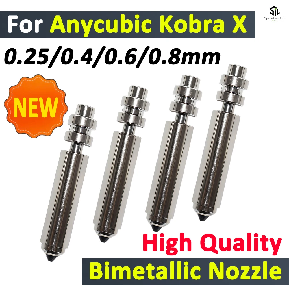 Für Anycubic Kobra X Bimetall-Hotend-Düsen, Druckkopf-Baugruppe, KX-Düse 0,25/0,4/0,6/0,8 mm für Anycubic Kobra X Zubehör